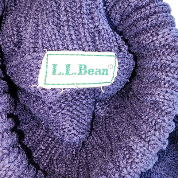 Vintage L.L. Bean Blue Chunky Knit Turtleneck Sweater Size L - Picture 3 of 7